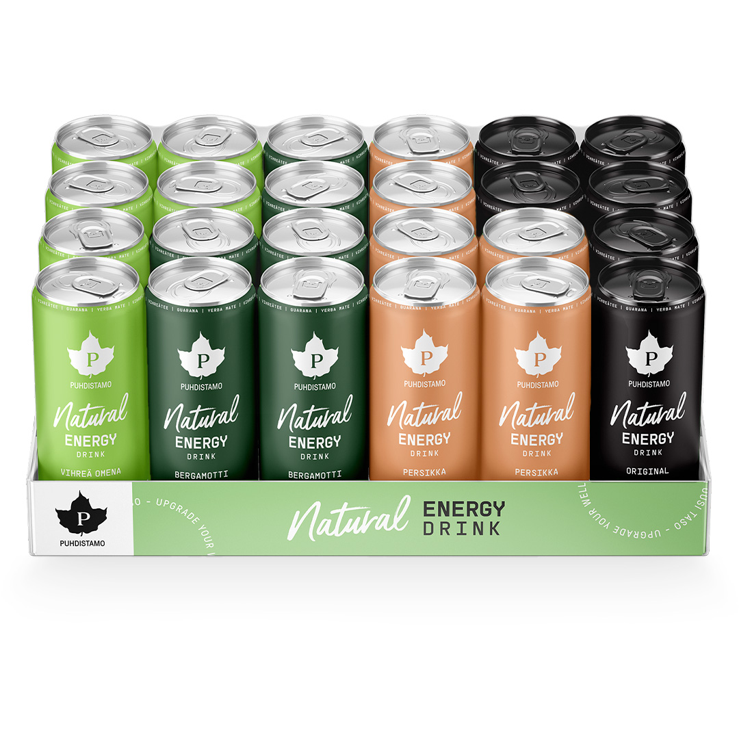 24 x Puhdistamo Natural Energy Drink 330ml Mix-lava