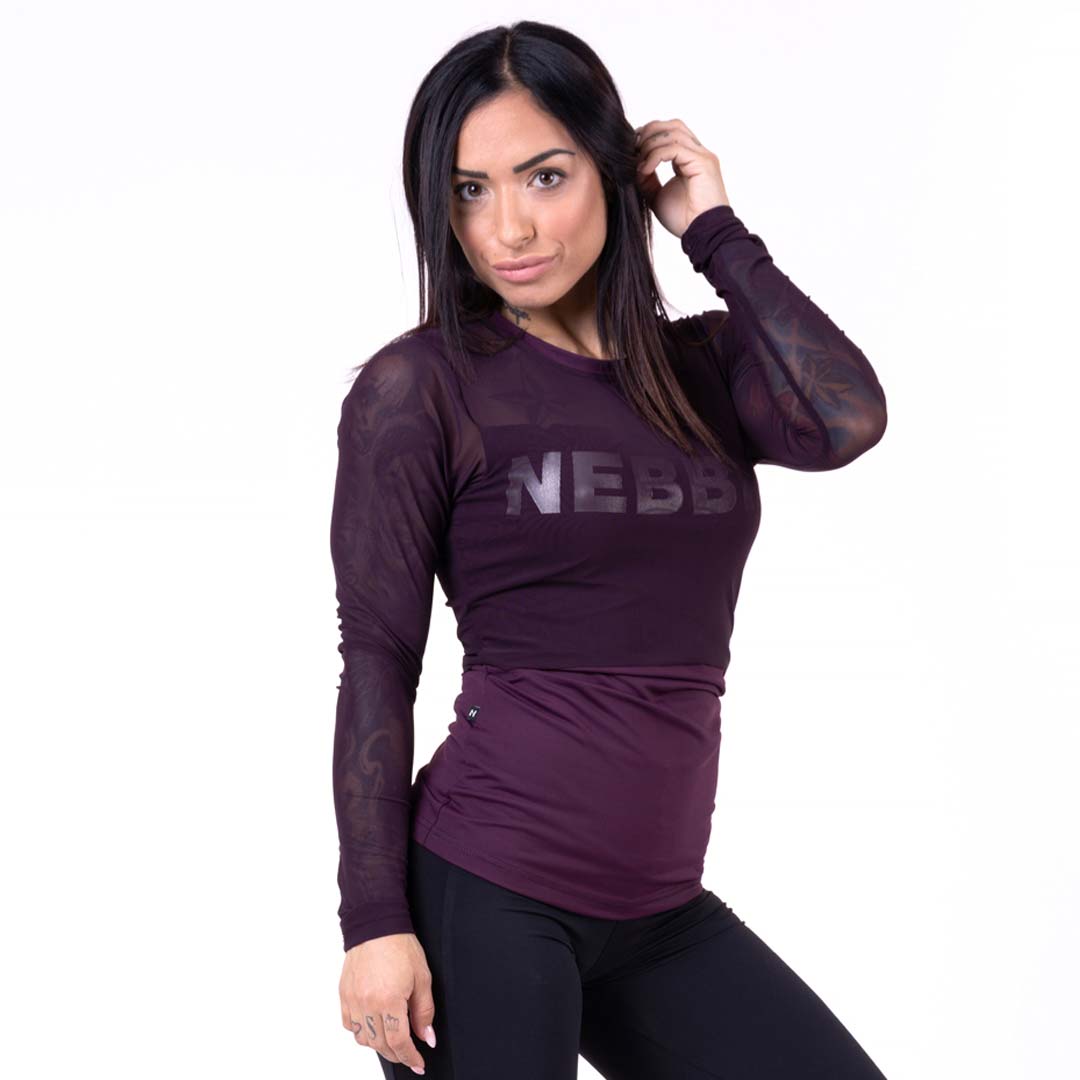 NEBBIA Flash Mesh Longsleeve Burgundy