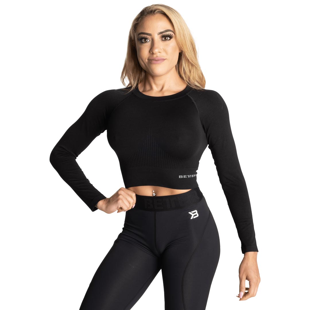 Better Bodies Rib Seamless Crop LS Black Melange