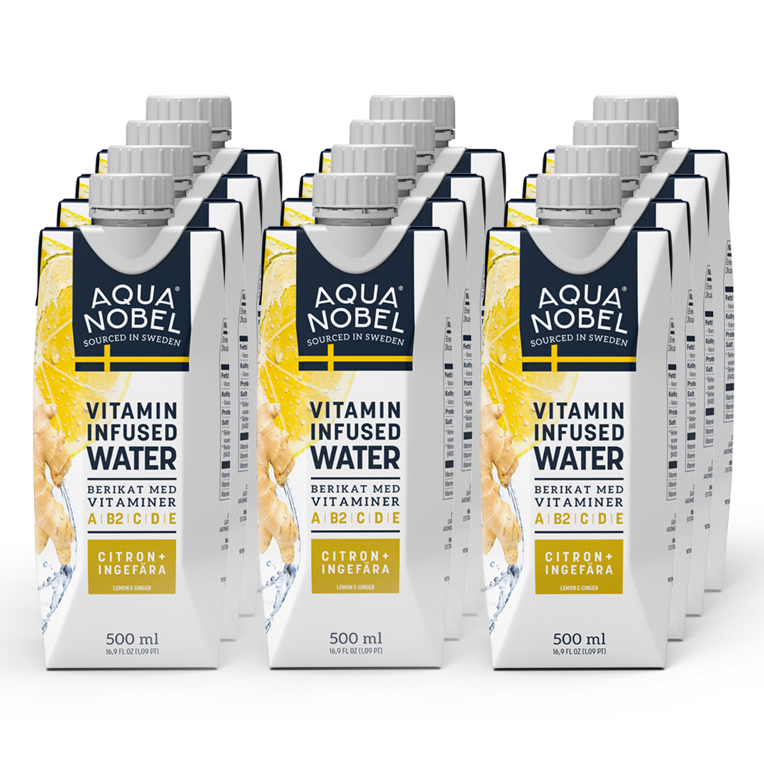 12 x Aqua Nobel Vitaminvatten 500 ml Citron Ingefära