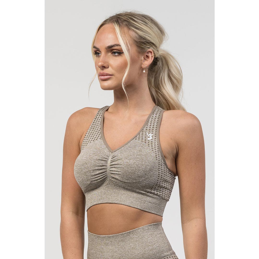 V3 Apparel Empower Seamless Scrunch Sports Bra Beige Marl