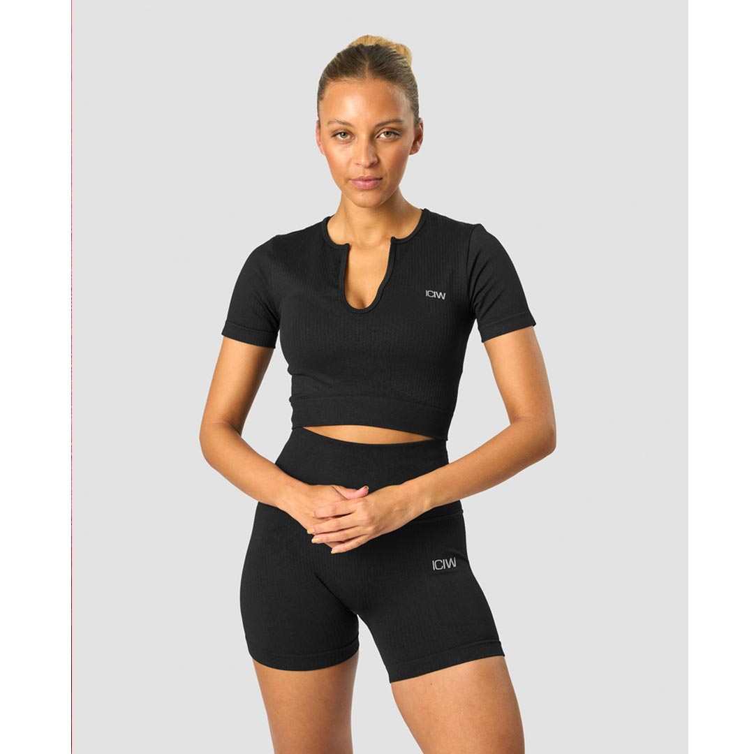 ICANIWILL Ribbed Define Seamless Cropped T-shirt Black