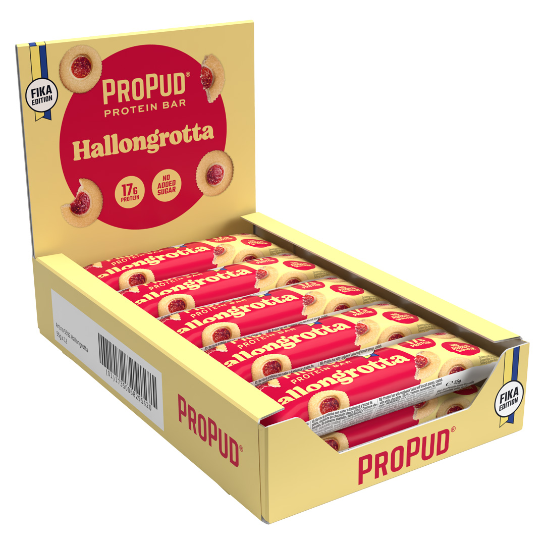 12 x NJIE Propud Proteinbar 55 g Hallongrotta