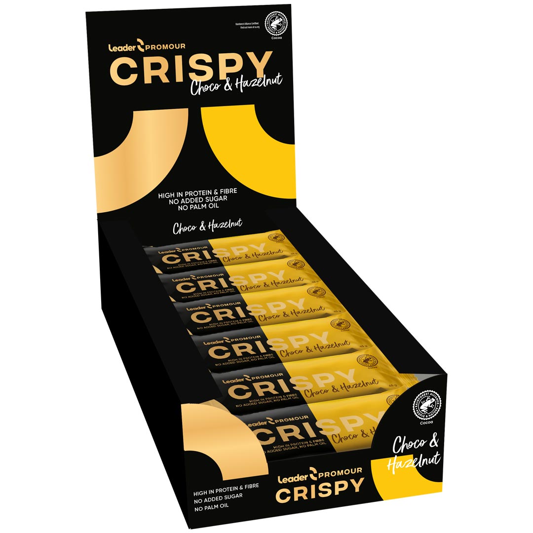 18 x Leader Promour Crispy 45 g Chocolate & Hazelnut