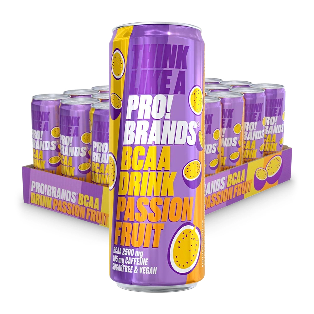 24 x Pro Brands BCAA Drink 330 ml Passionfruit (105 mg kofeiinia)