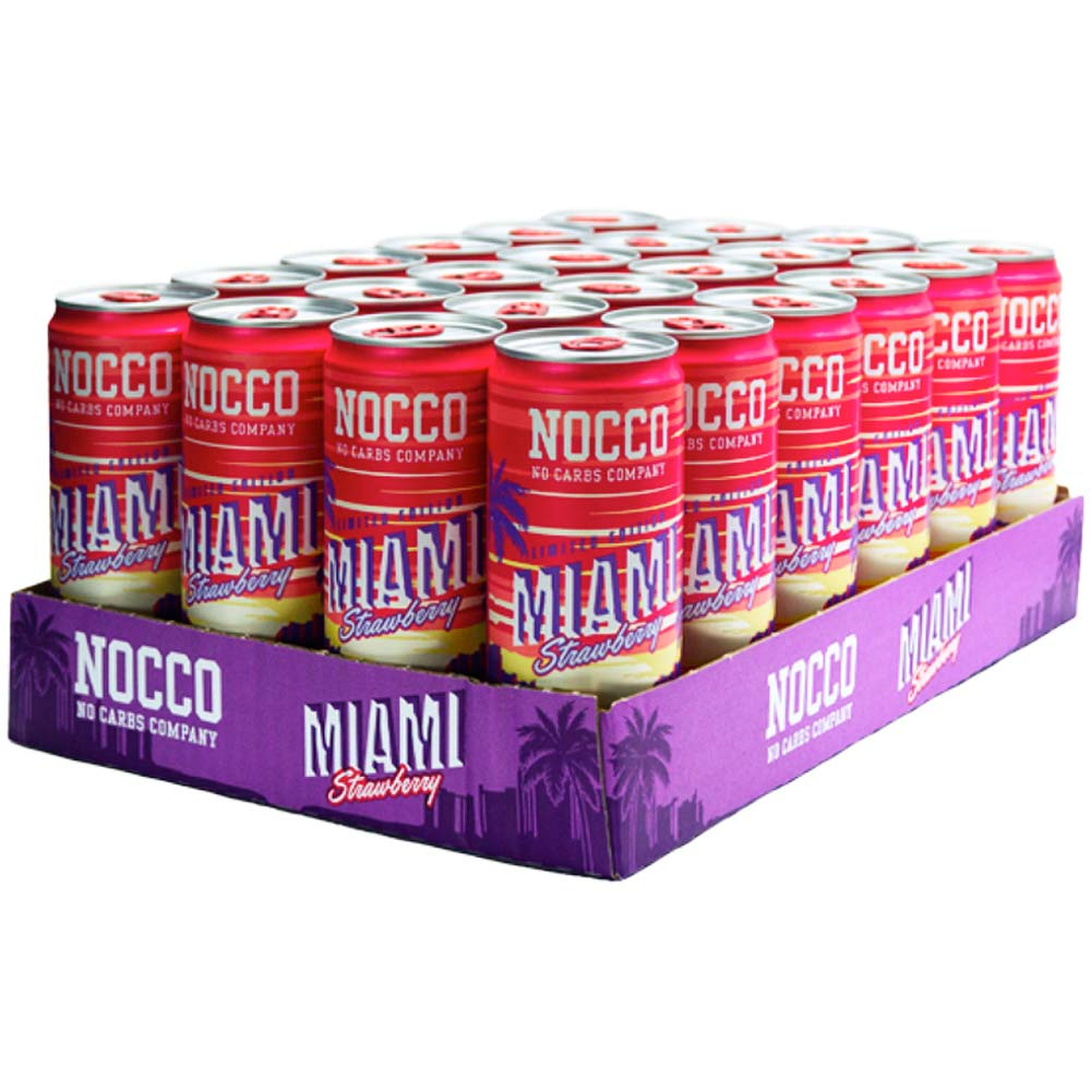 24 x NOCCO BCAA 330 ml Miami Strawberry ryhmässä Juomat / Energiajuomat @ Proteinbolaget (FI-0024)