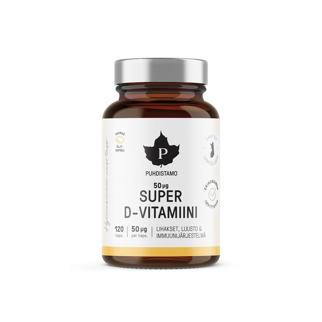 Puhdistamo Super D-vitamiini 50ug 120 kaps ryhmässä Lisäravinteet / Vitamiinit / D-vitamiini @ Proteinbolaget (FI-0431)