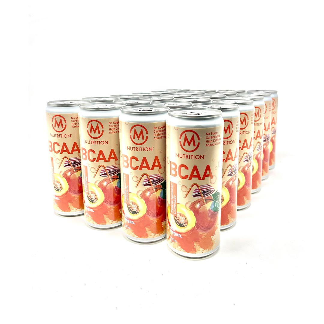 24 x M-nutrition BCAA aminohappojuoma 330 ml Peachy Summer Lemonade ryhmässä Juomat / Energiajuomat @ Proteinbolaget (FI-3453)
