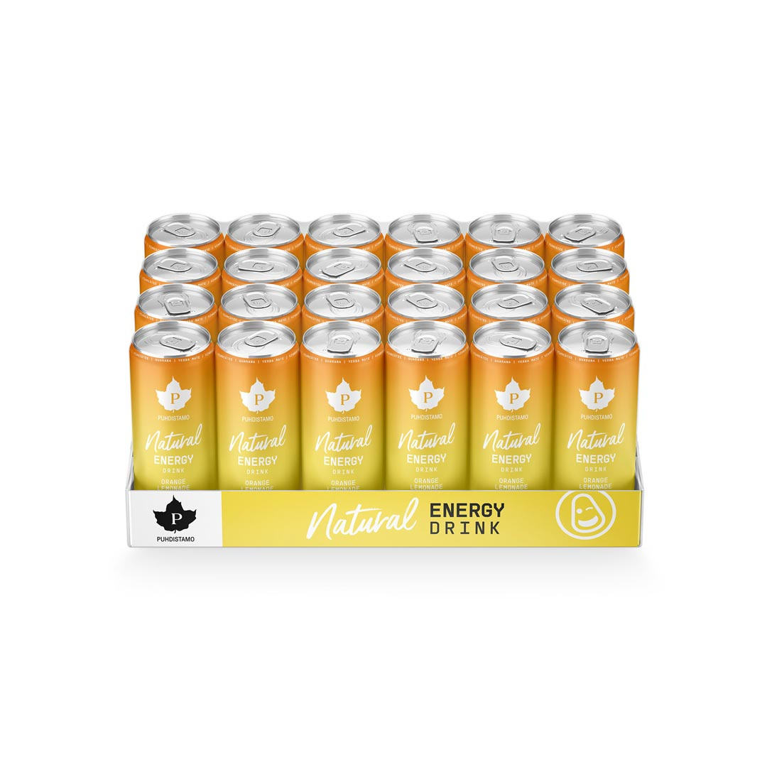 24 x Puhdistamo Natural Energy Drink 330 ml Orange Lemonade ryhmässä Juomat / Energiajuomat @ Proteinbolaget (FI-881)