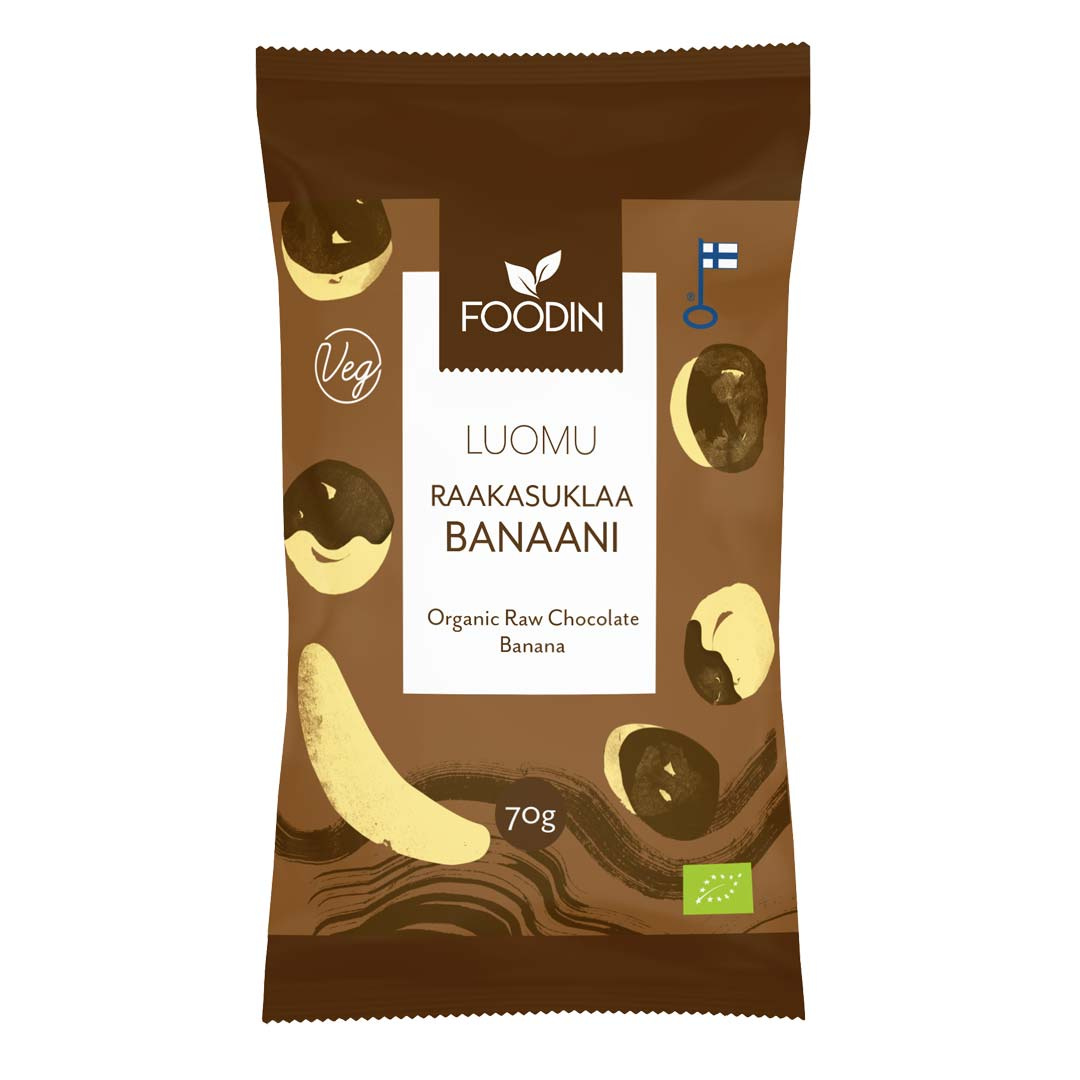 Foodin Raw Chocolate Coated Banana Organic 70 g ryhmässä Elintarvikkeet / Naposteltavat ja karkit / Suklaa @ Proteincompany (PB-073)