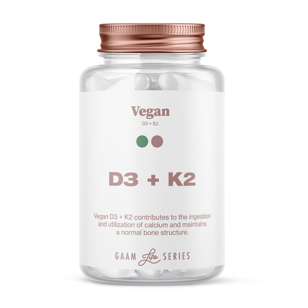 GAAM Life Series Vegan D3 + K2 60 caps ryhmässä Lisäravinteet / Vitamiinit / D-vitamiini @ Proteinbolaget (PB-10006)