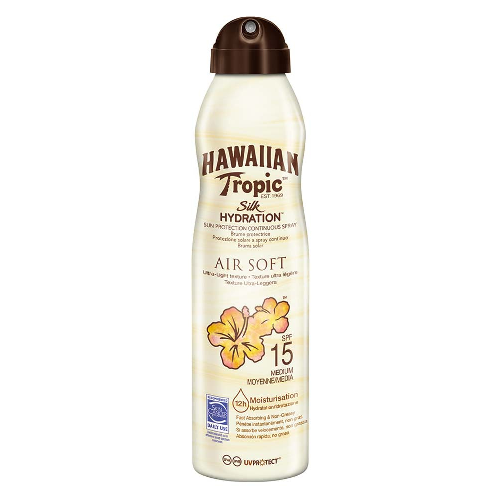 Hawaiian Tropic Silk Hydration Air Soft C-Spray 15 SPF 177 ml ryhmässä Treenivälineet ja varusteet / Vartalonhoito @ Proteinbolaget (PB-1302)