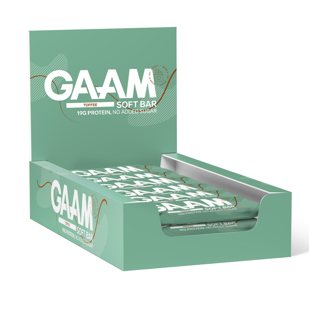 12 x GAAM Soft bar 55 g Toffee ryhmässä Patukat / Proteiinipatukat @ Proteinbolaget (PB-13239)