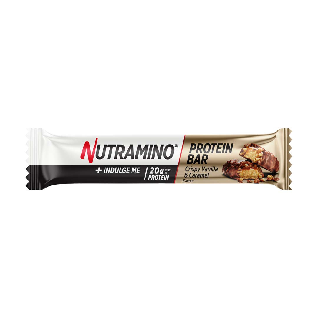 Nutramino Proteinbar Crispy Vanilla & Caramel 64 g ryhmässä Patukat / Proteiinipatukat @ Proteinbolaget (PB-1446)