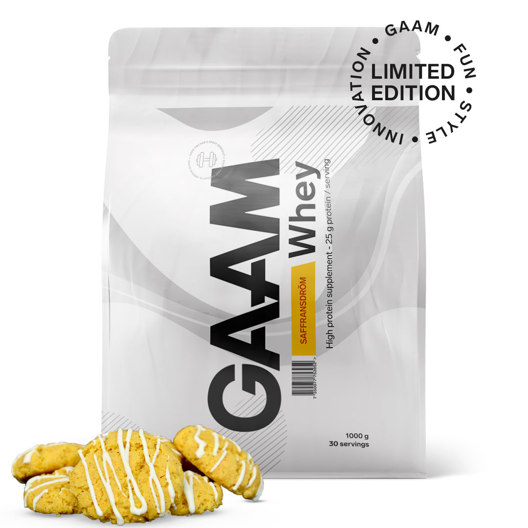 GAAM 100% Whey Premium 1 kg Saffransdröm ryhmässä Lisäravinteet / Proteiinijauheet / Heraproteiini / Herakonsentraatti @ Proteinbolaget (PB-1533-30)
