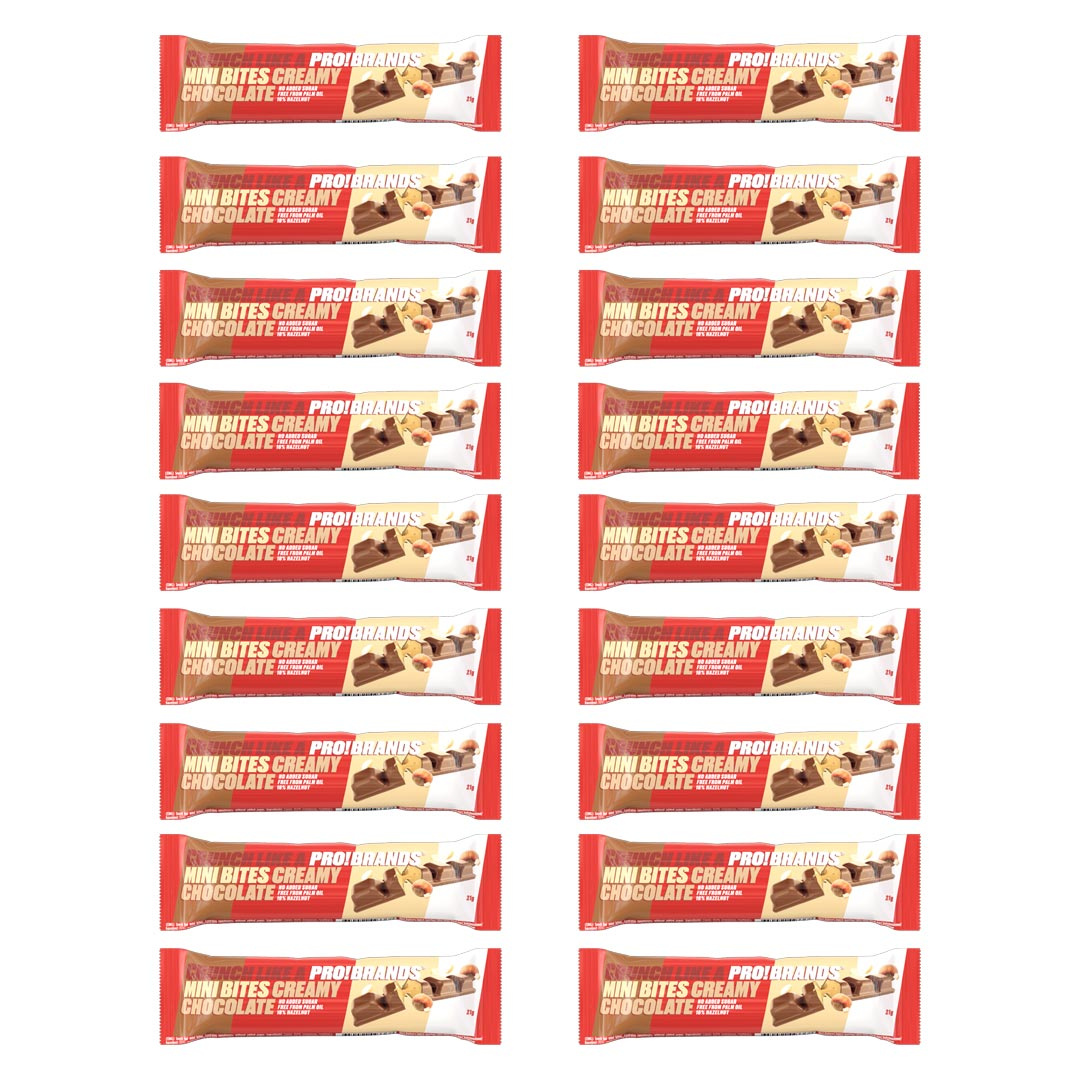 18 x Pro Brands Snack Bar Minibites 21 g Creamy Chocolate ryhmässä Patukat / Energiapatukat @ Proteinbolaget (PB-15793)