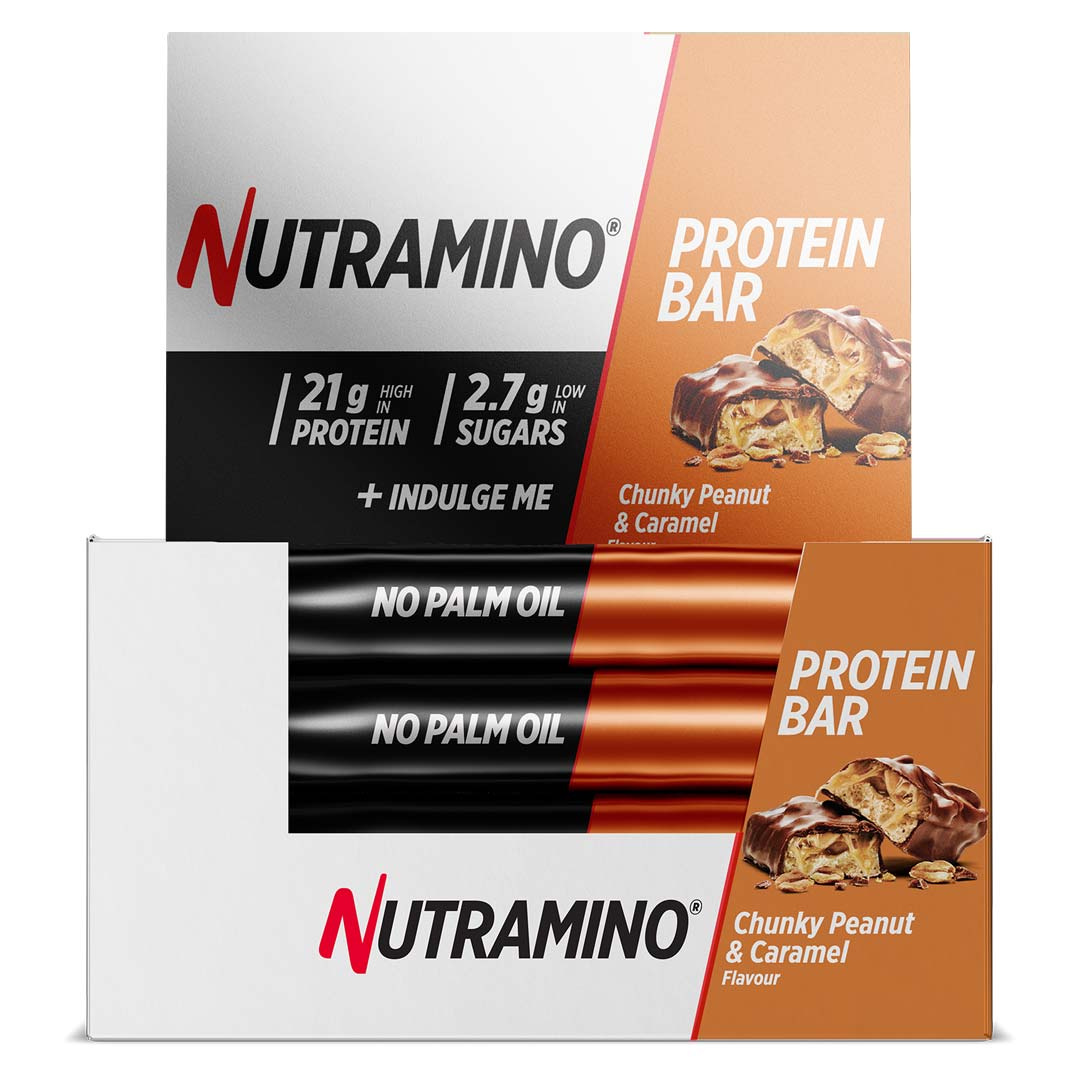 12 x Nutramino Proteinbar 60 g Chunky Peanut & Caramel ryhmässä Patukat / Proteiinipatukat @ Proteinbolaget (PB-1598)