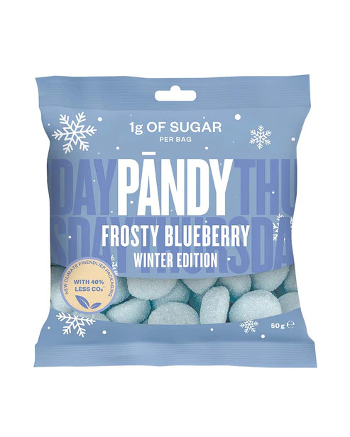 Pändy Candy Winter Edition 50 g Frosty Blueberry ryhmässä Elintarvikkeet / Naposteltavat ja karkit / Makeiset @ Proteinbolaget (PB-16692)