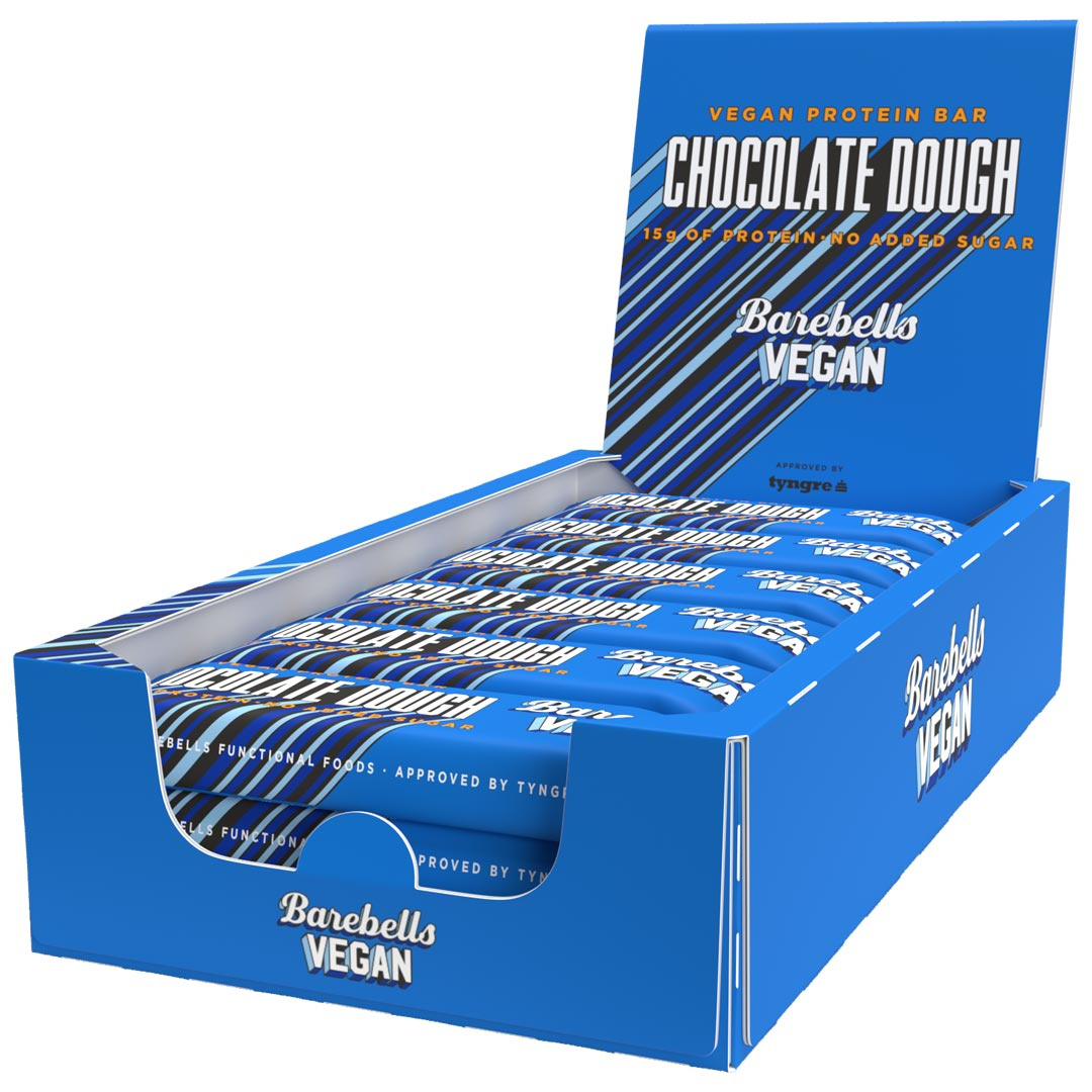 12 x Barebells Vegan Protein Bar 55 g Chocolate Dough ryhmässä Patukat / Proteiinipatukat @ Proteinbolaget (PB-16852)