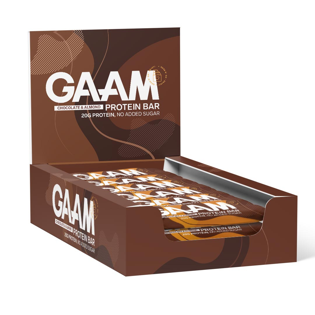 12 x GAAM Protein bar 55 g Chocolate & Almond ryhmässä Patukat / Proteiinipatukat @ Proteinbolaget (PB-16948)