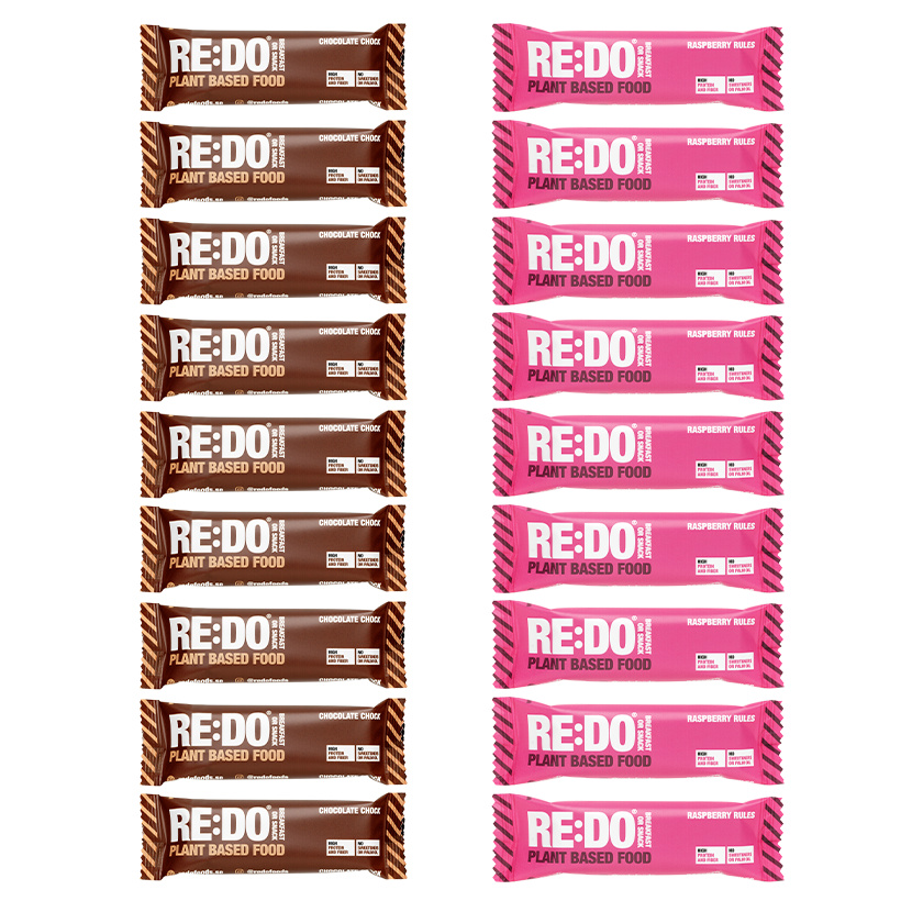 18 x REDO Bar 60 g Mix-laatikko ryhmässä Osta teeman mukaan / Vegaaniset lisäravinteet / Vegaaniset proteiinipatukat @ Proteincompany (PB-17956)