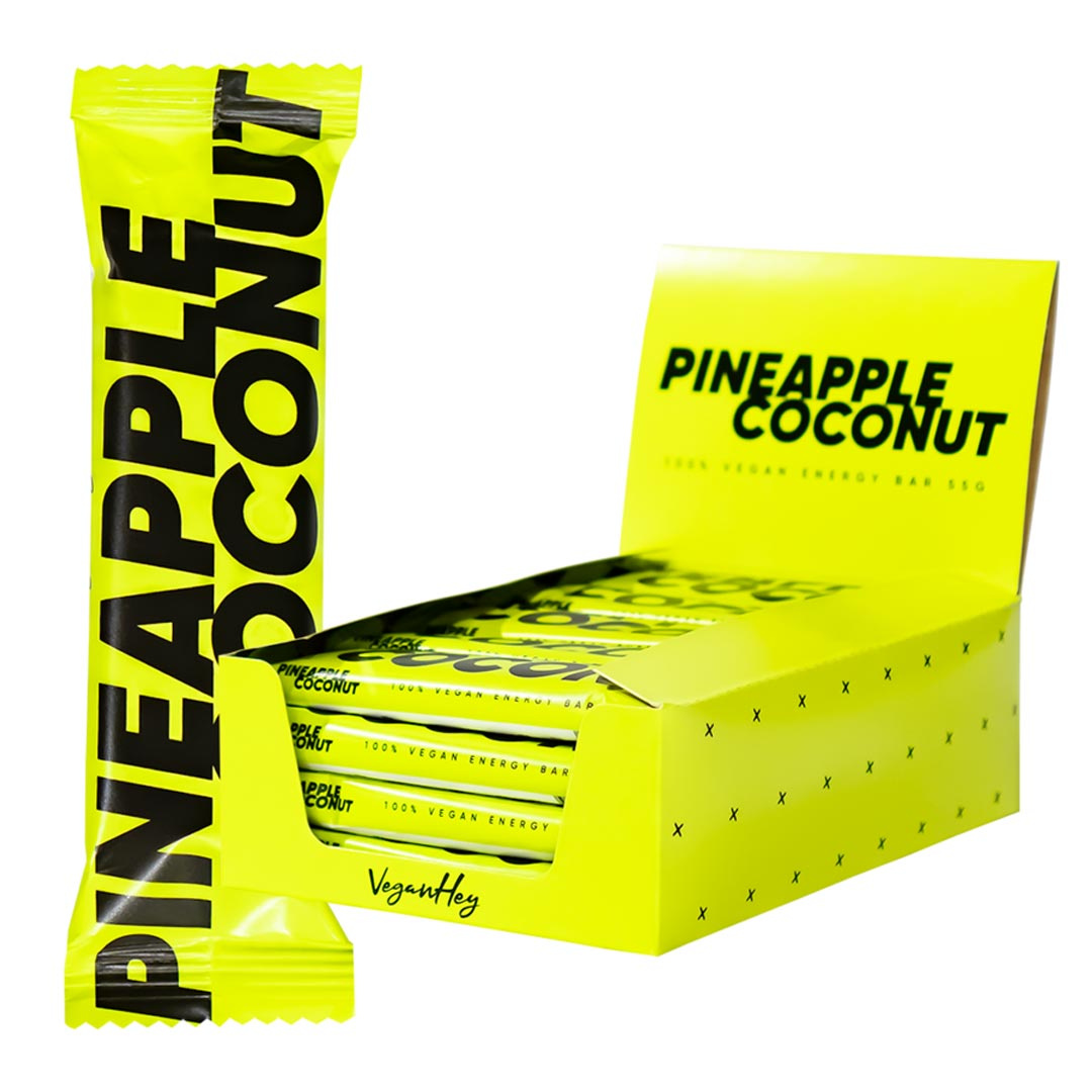 20 x VeganHey Vegan Bar 55 g Pineapple Coconut ryhmässä Patukat / Energiapatukat @ Proteinbolaget (PB-18069)