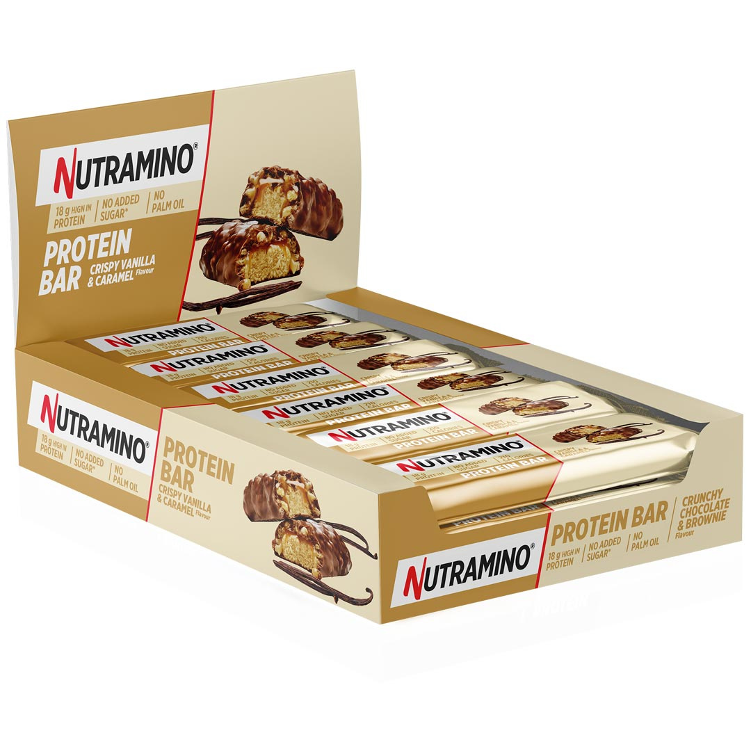 12 x Nutramino Protein Bar 55 g Crispy Vanilla and Caramel ryhmässä Patukat / Proteiinipatukat @ Proteinbolaget (PB-210252)