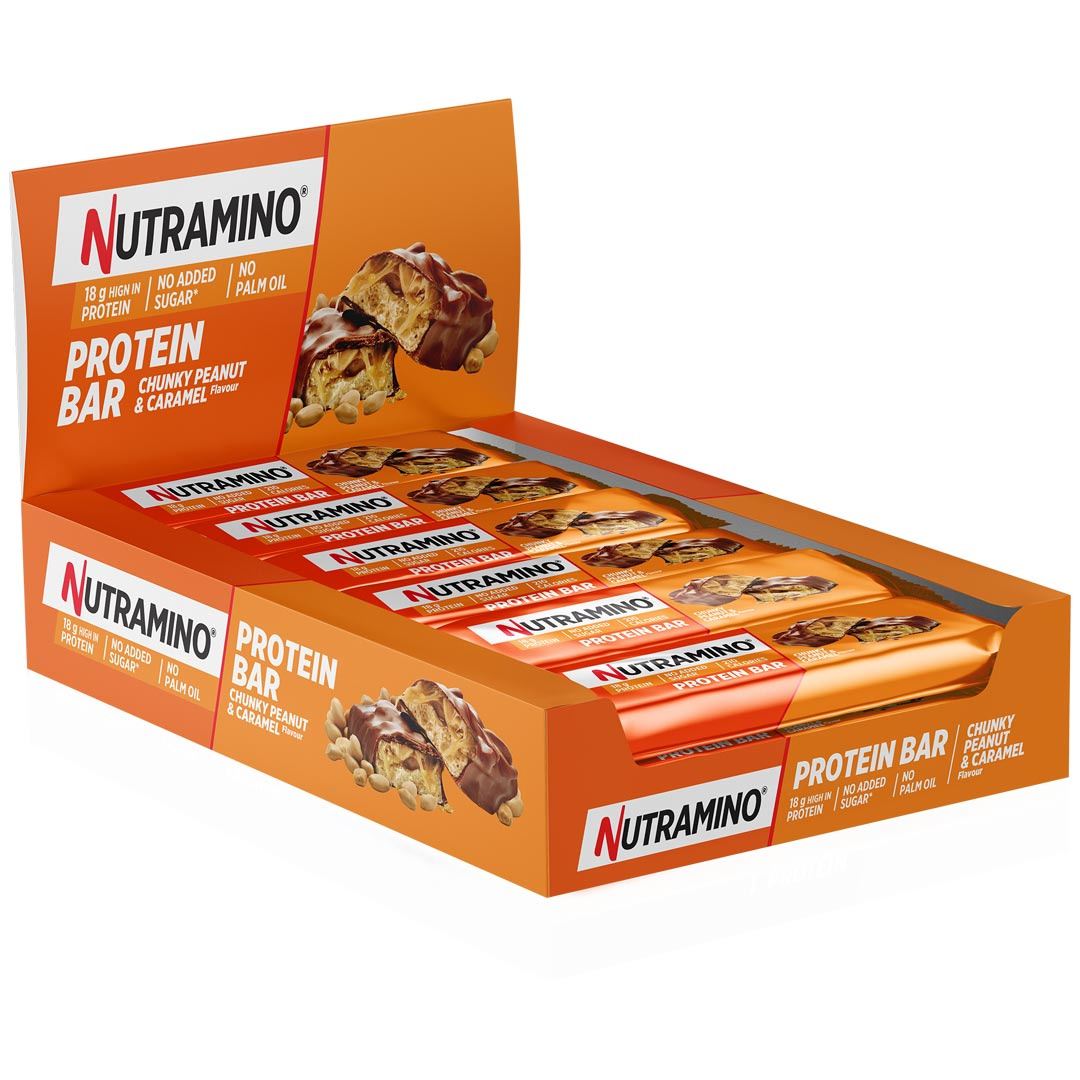 12 x Nutramino Protein Bar 55 g Chunky Peanut and Caramel ryhmässä Patukat / Proteiinipatukat @ Proteinbolaget (PB-2103221)