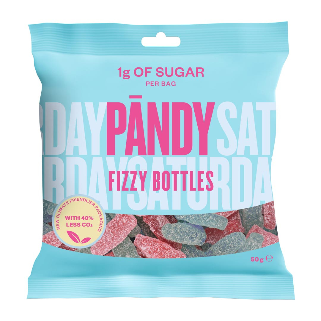 Pändy Candy 50 g Fizzy Bottles ryhmässä Elintarvikkeet / Naposteltavat ja karkit / Makeiset @ Proteinbolaget (PB-22020601)