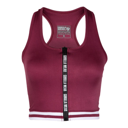 Gorilla Wear Mesa Zip Front Crop Top Burgundy Red