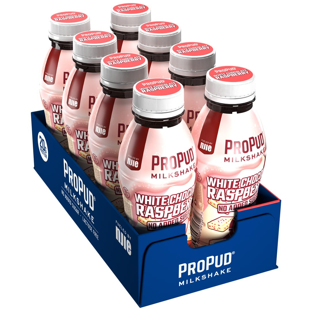 8 x NJIE ProPud Protein Milkshake 330 ml White Chocolate Raspberry ryhmässä Juomat / Proteiinijuomat @ Proteinbolaget (PB-22216)