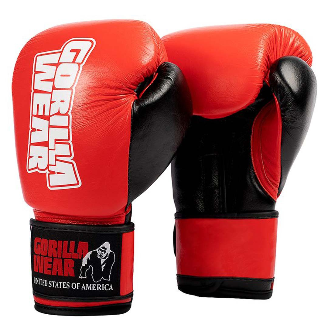 Gorilla Wear Ashton Pro Boxing Gloves Red & Black ryhmässä Treenivälineet ja varusteet / MMA, Nyrkkeily ja Paini / Nyrkkeilyhanskat @ Proteinbolaget (PB-73280)